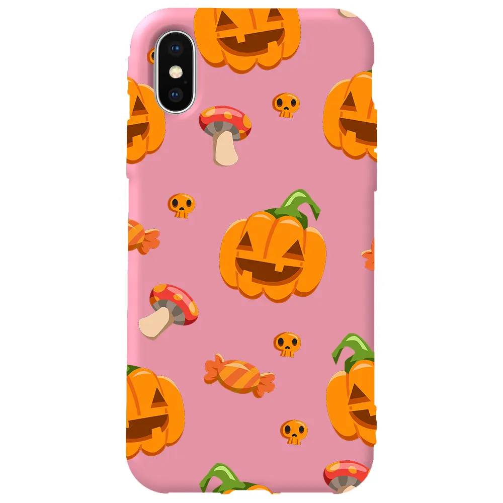 Apple iPhone XS Max Pembe Renkli Silikon Telefon Kılıfı - Deadly Pumpkin