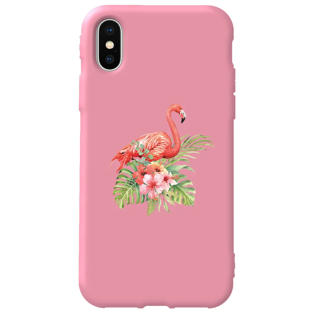 Apple iPhone XS Max Pembe Renkli Silikon Telefon Kılıfı - Flamingo