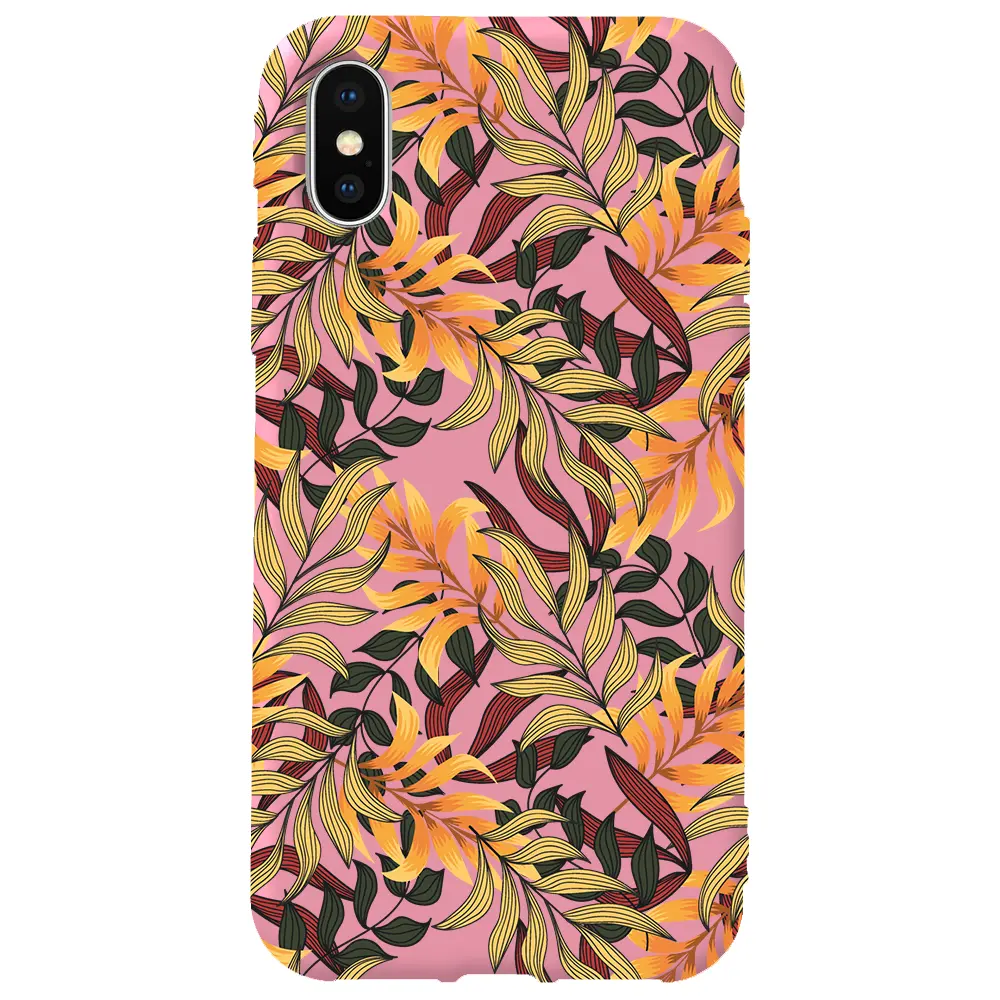 Apple iPhone XS Max Pembe Renkli Silikon Telefon Kılıfı - Floral Aura