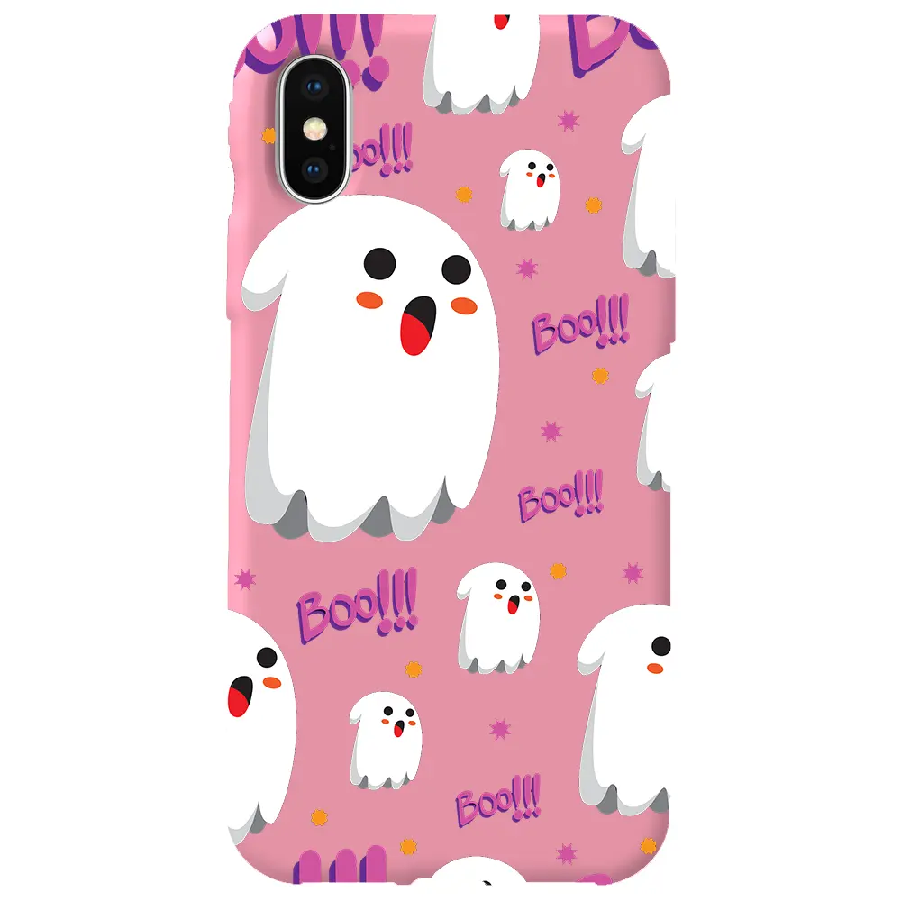 Apple iPhone XS Max Pembe Renkli Silikon Telefon Kılıfı - Ghost Boo!