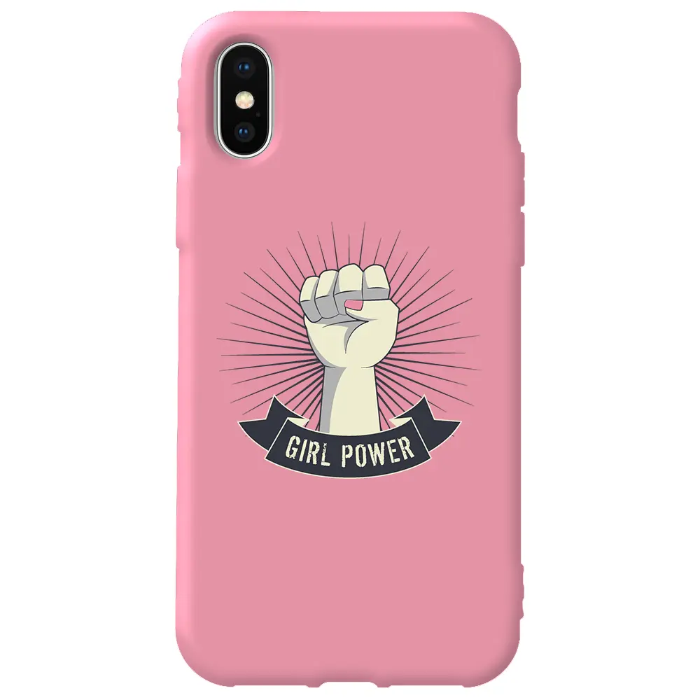 Apple iPhone XS Max Pembe Renkli Silikon Telefon Kılıfı - Girl Punch