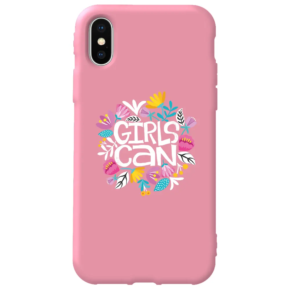 Apple iPhone XS Max Pembe Renkli Silikon Telefon Kılıfı - Girls Can