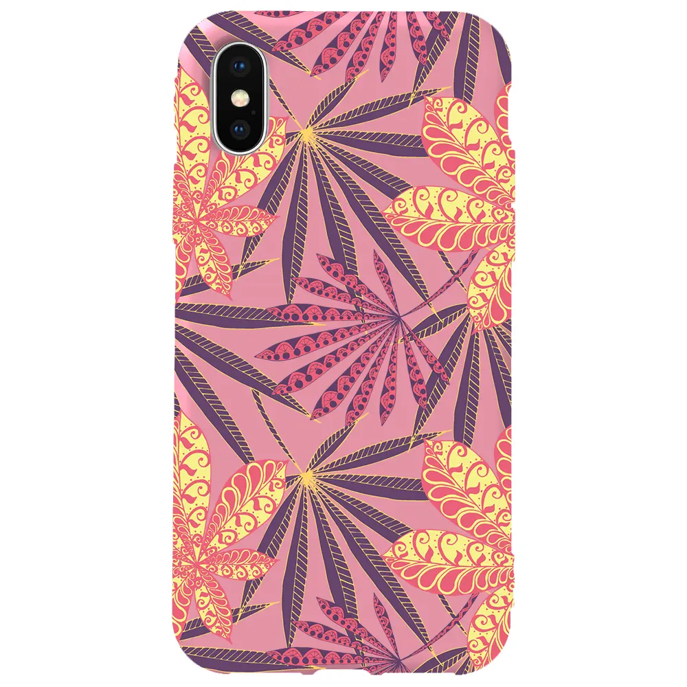 Apple iPhone XS Max Pembe Renkli Silikon Telefon Kılıfı - India Floral