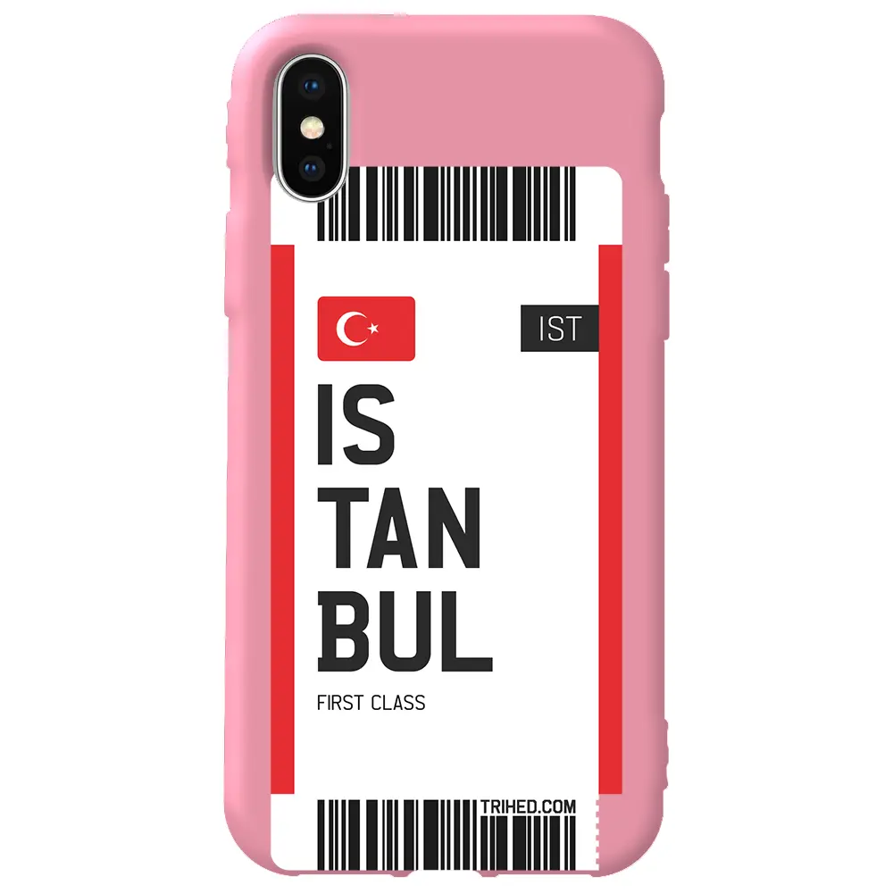 Apple iPhone XS Max Pembe Renkli Silikon Telefon Kılıfı - İstanbul Bileti