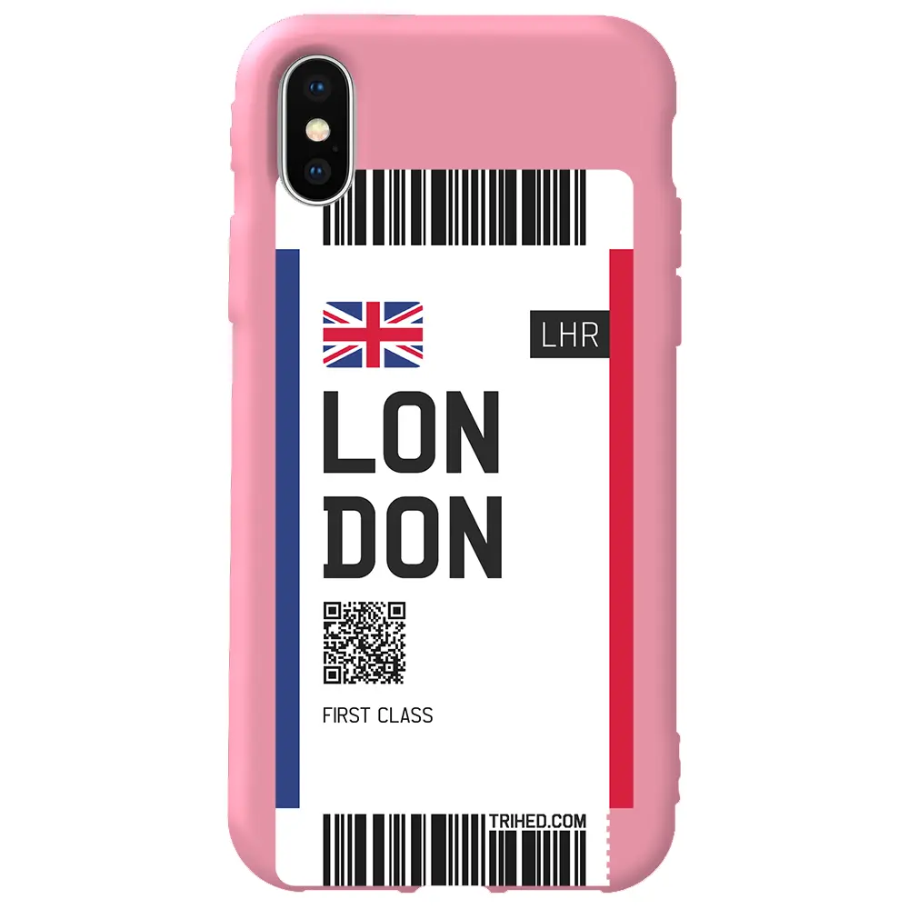Apple iPhone XS Max Pembe Renkli Silikon Telefon Kılıfı - London Bileti