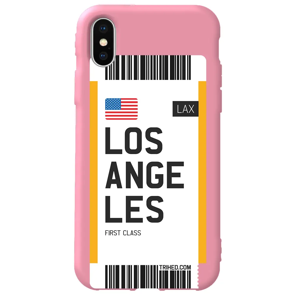 Apple iPhone XS Max Pembe Renkli Silikon Telefon Kılıfı - Los Angeles Bileti
