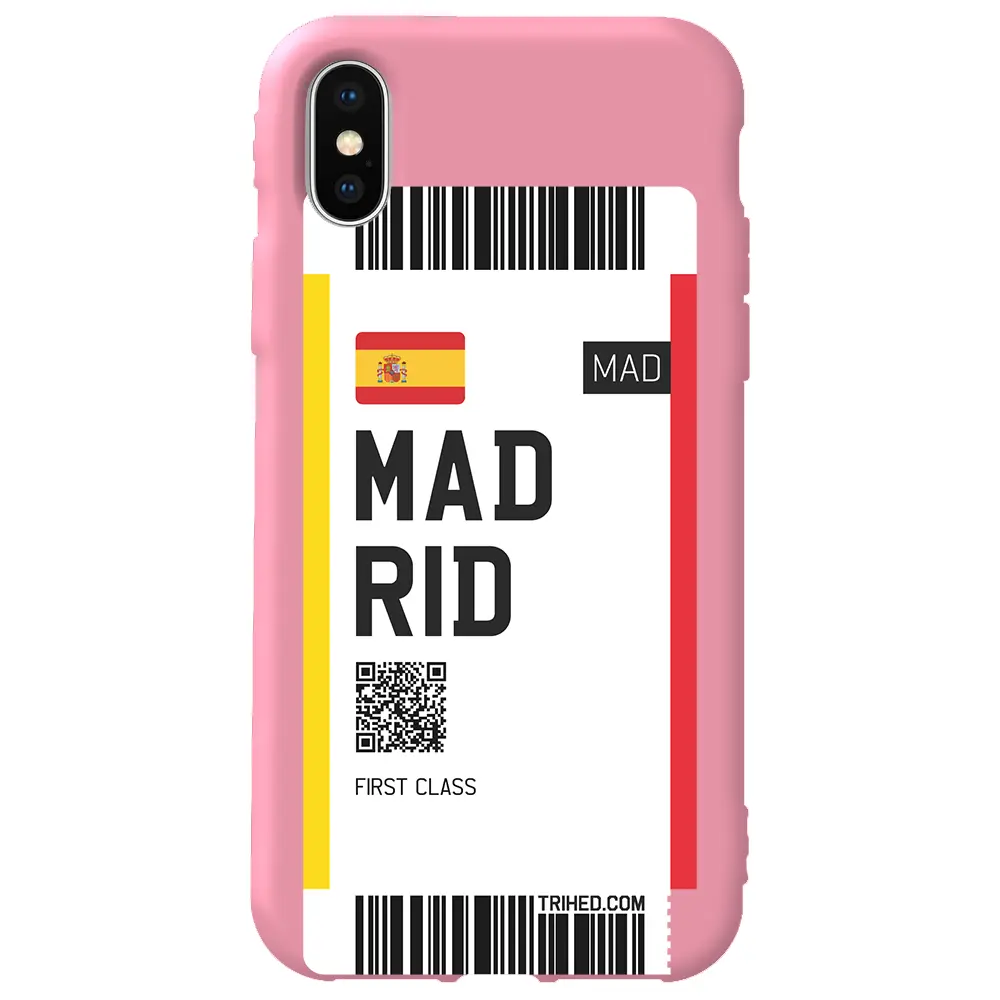 Apple iPhone XS Max Pembe Renkli Silikon Telefon Kılıfı - Madrid Bileti