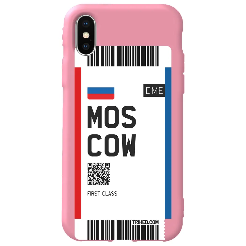 Apple iPhone XS Max Pembe Renkli Silikon Telefon Kılıfı - Moscow Bileti