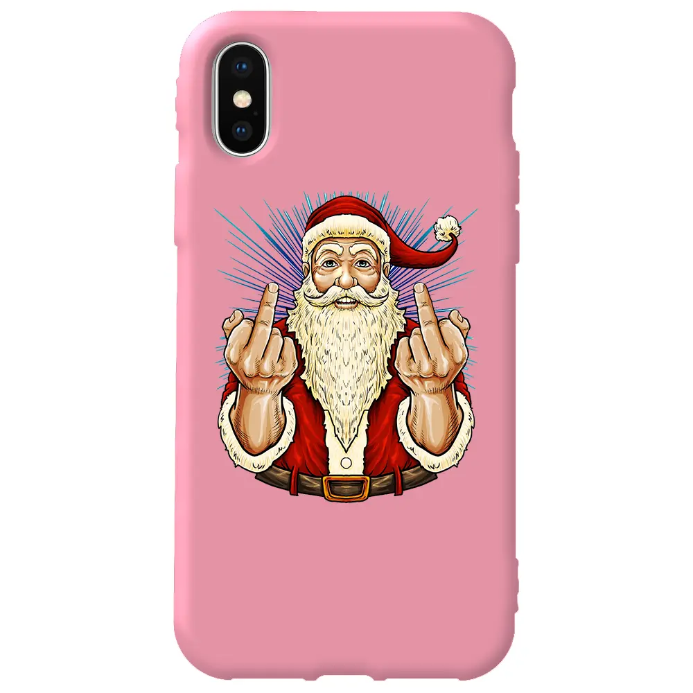 Apple iPhone XS Max Pembe Renkli Silikon Telefon Kılıfı - Naughty Santa