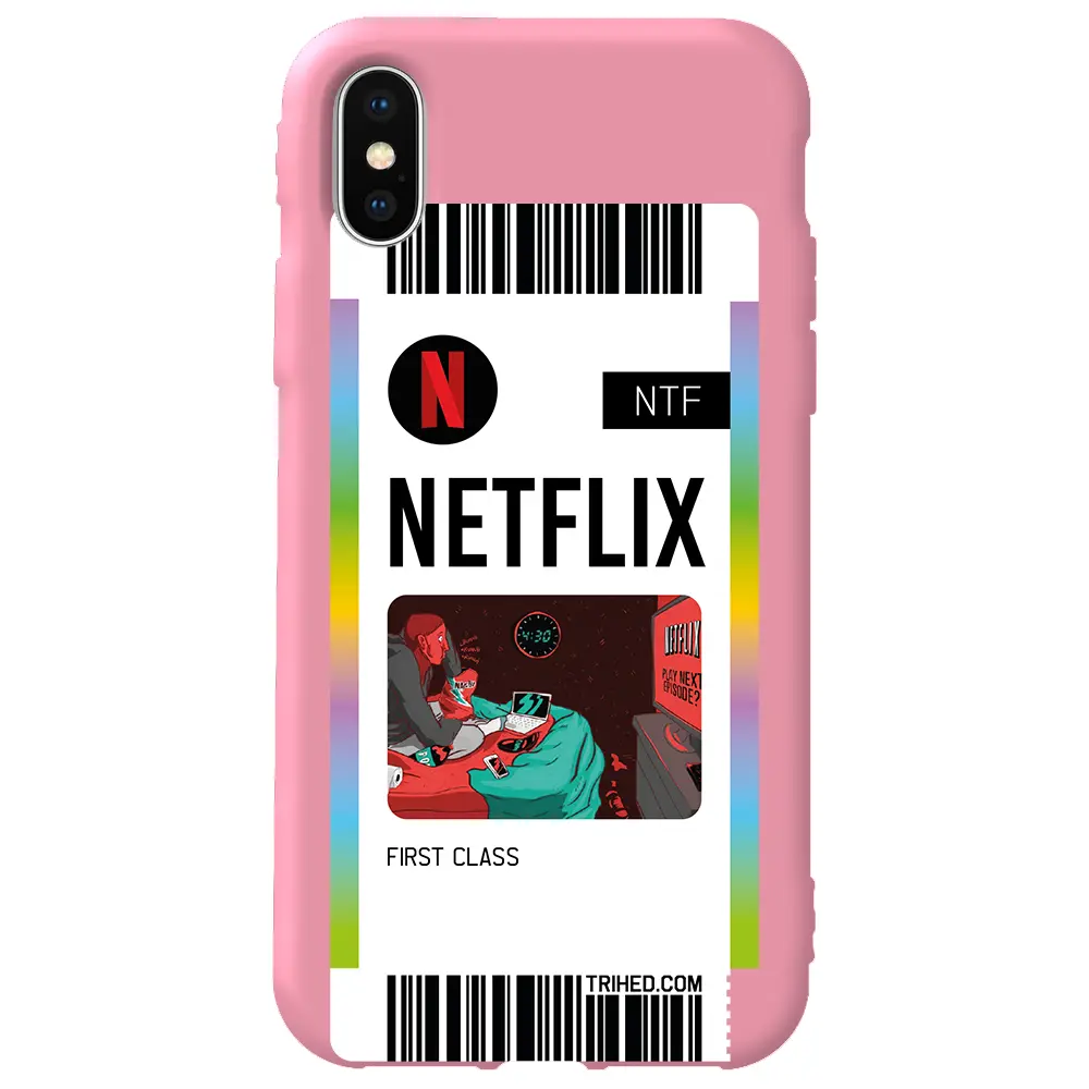 Apple iPhone XS Max Pembe Renkli Silikon Telefon Kılıfı - Netflix Bileti