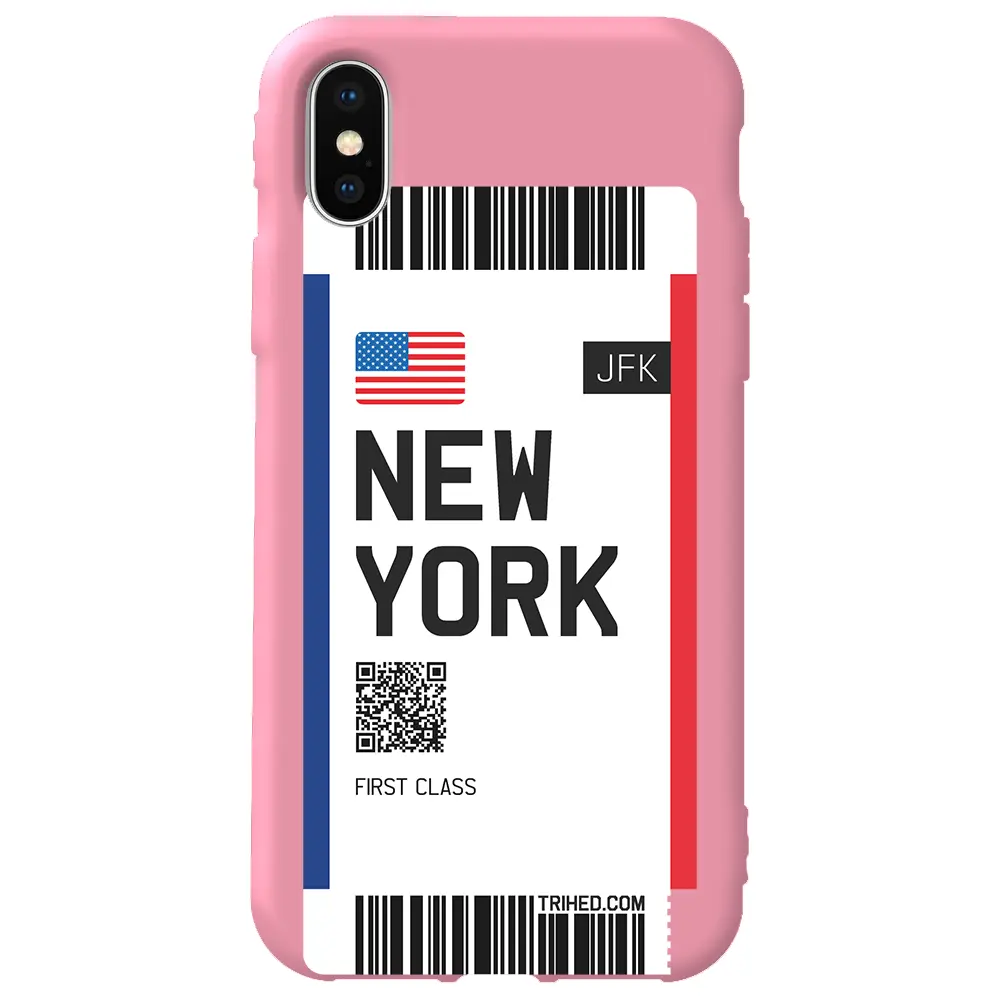 Apple iPhone XS Max Pembe Renkli Silikon Telefon Kılıfı - New York Bileti