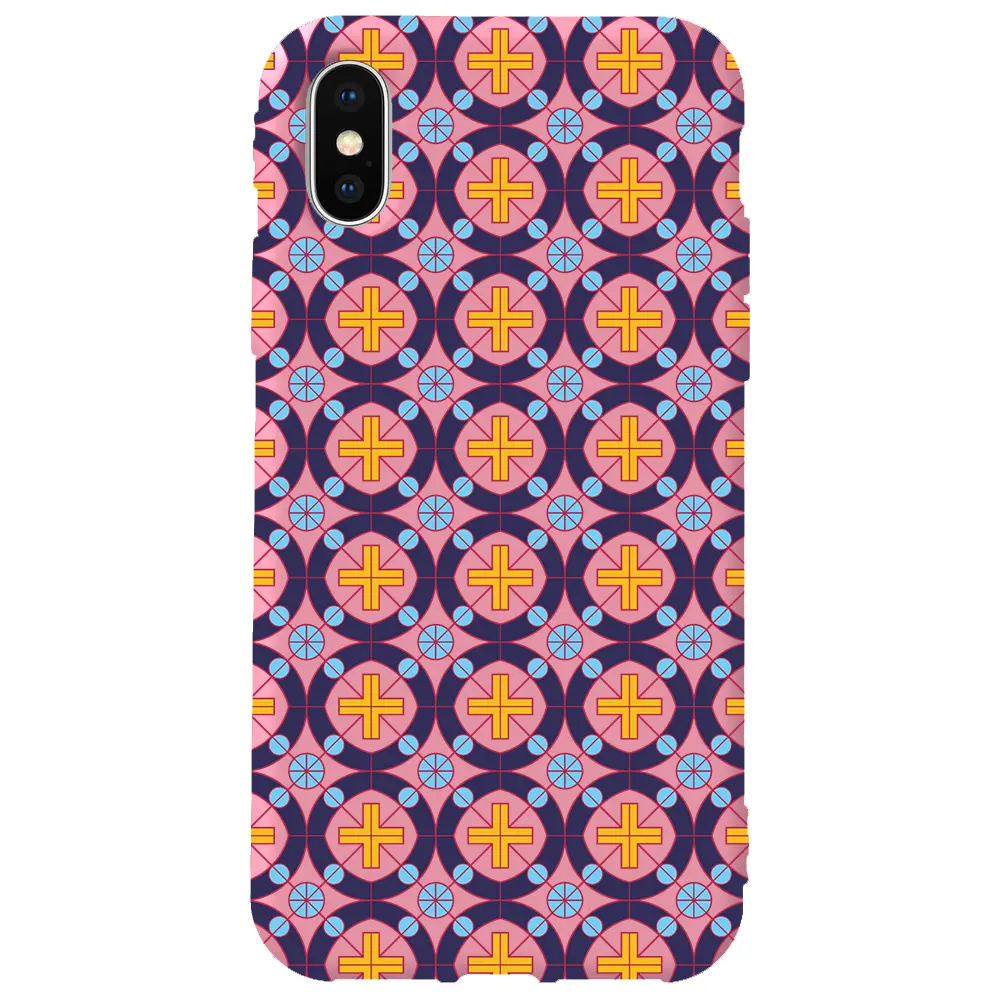 Apple iPhone XS Max Pembe Renkli Silikon Telefon Kılıfı - Ottomans Tiles