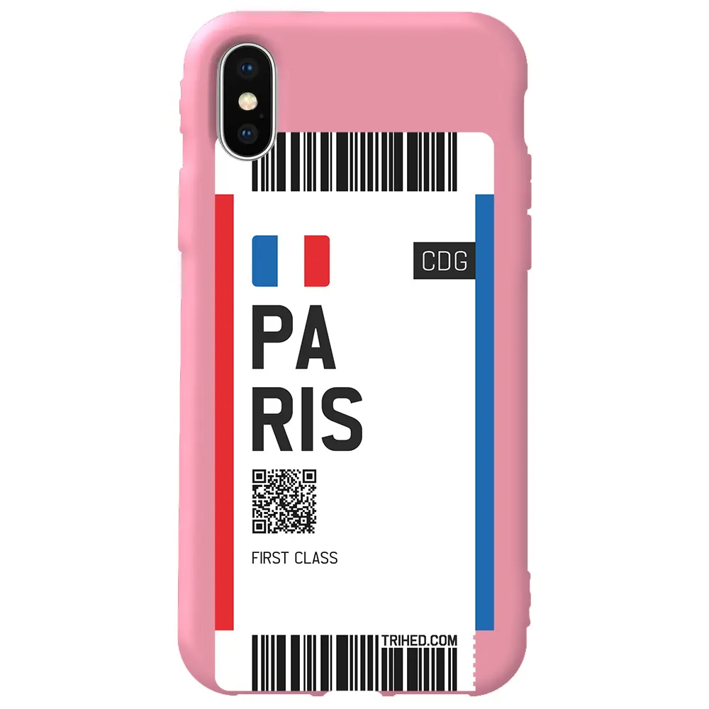 Apple iPhone XS Max Pembe Renkli Silikon Telefon Kılıfı - Paris Bileti