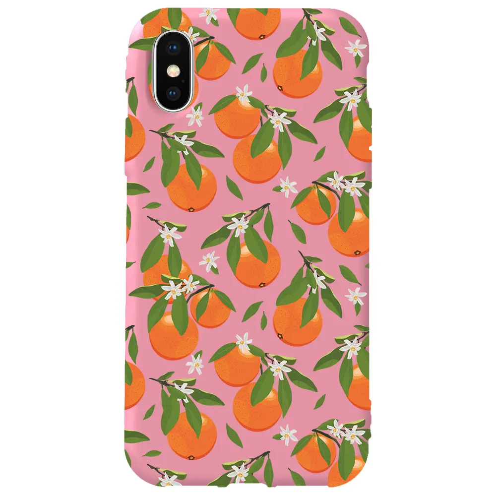 Apple iPhone XS Max Pembe Renkli Silikon Telefon Kılıfı - Portakal Bahçesi
