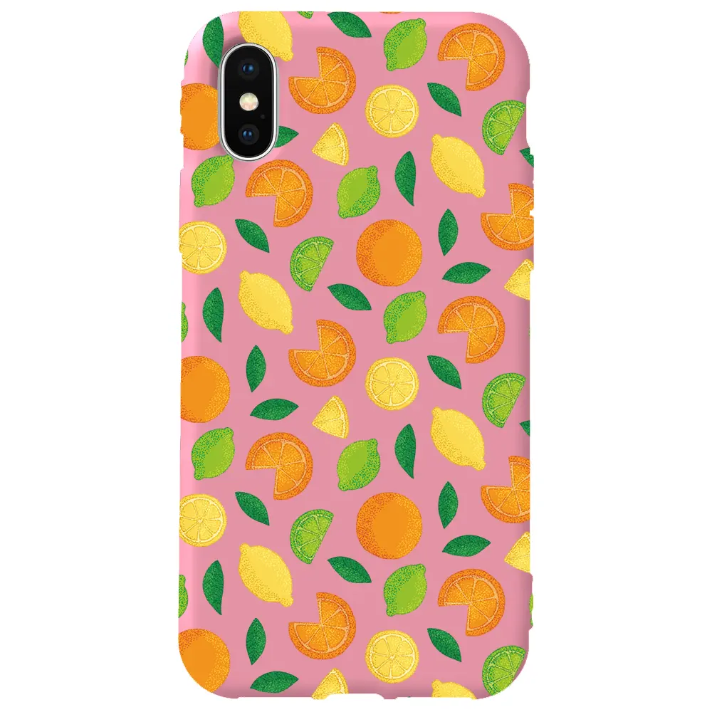 Apple iPhone XS Max Pembe Renkli Silikon Telefon Kılıfı - Portakal Limon