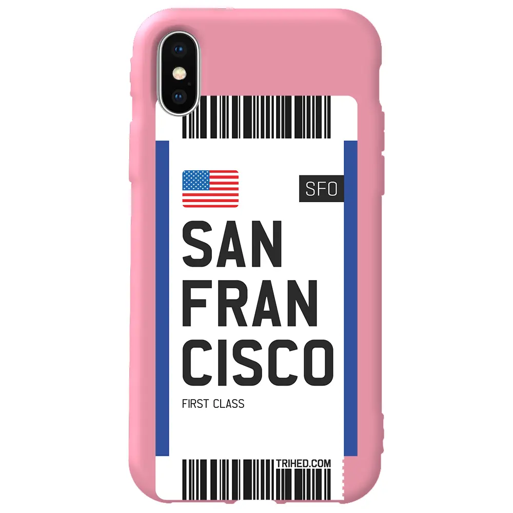 Apple iPhone XS Max Pembe Renkli Silikon Telefon Kılıfı - San Francisco Bileti