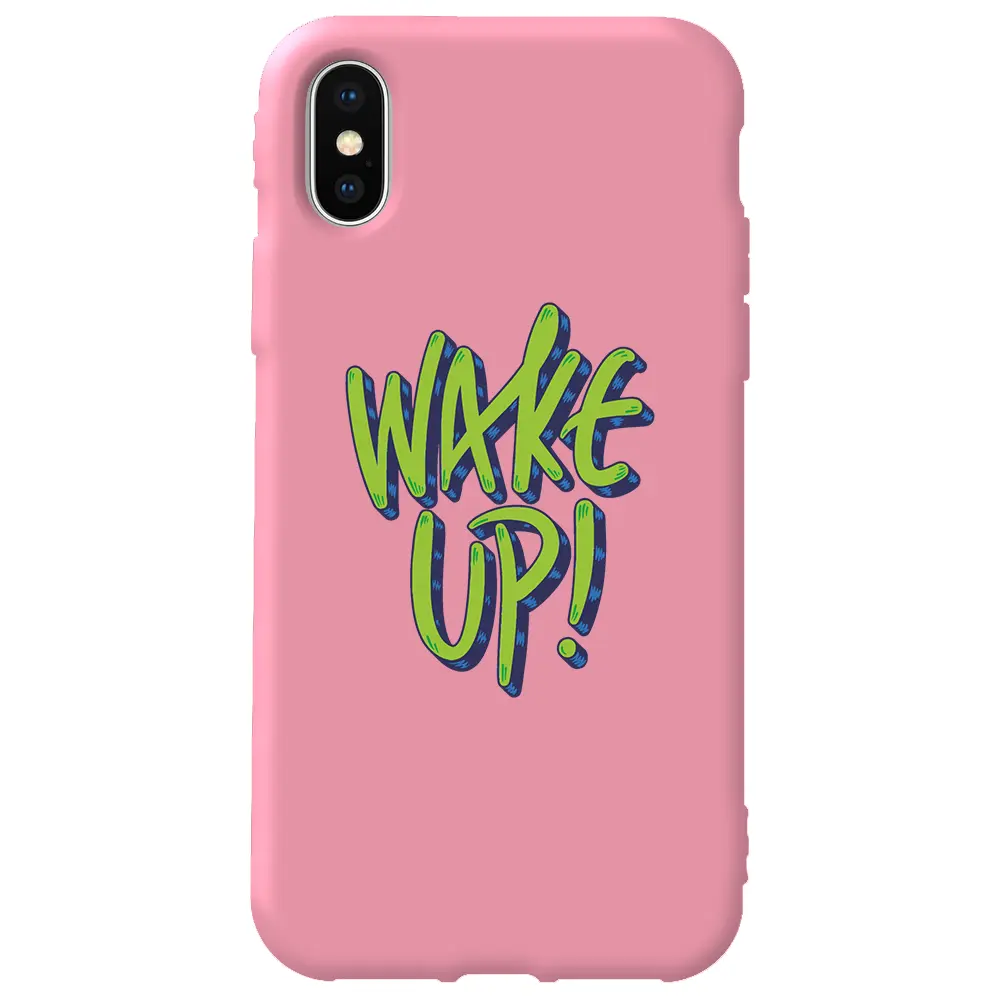 Apple iPhone XS Max Pembe Renkli Silikon Telefon Kılıfı - Wake Up