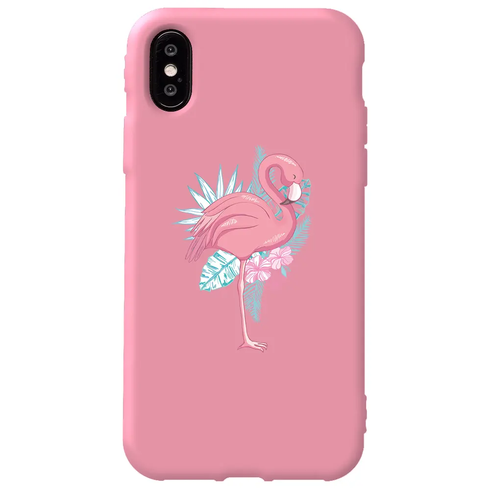 Apple iPhone XS Pembe Renkli Silikon Telefon Kılıfı - Alone Flamingo