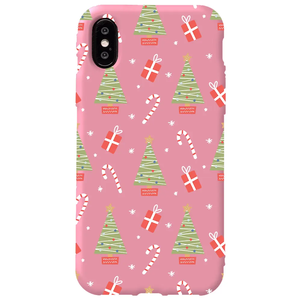 Apple iPhone XS Pembe Renkli Silikon Telefon Kılıfı - Christmas Candy