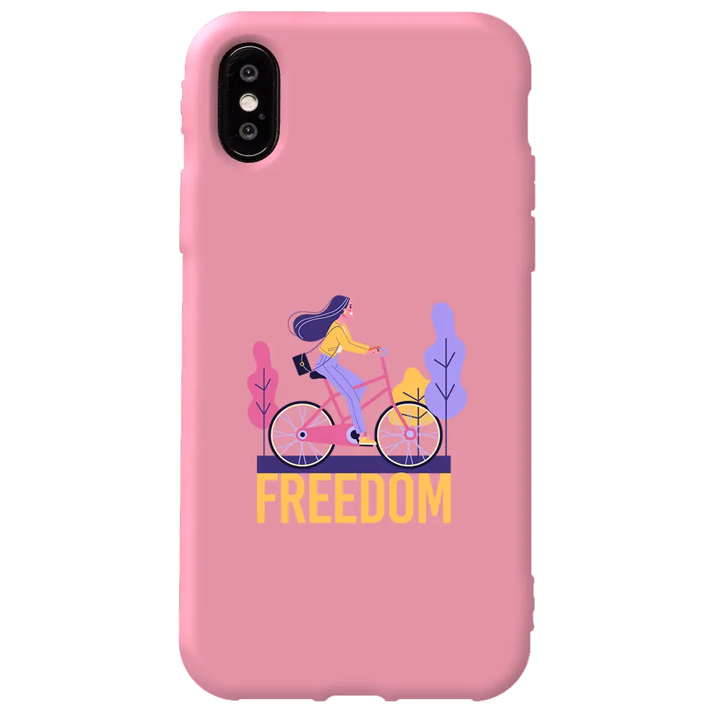 Apple iPhone XS Pembe Renkli Silikon Telefon Kılıfı - Freedom