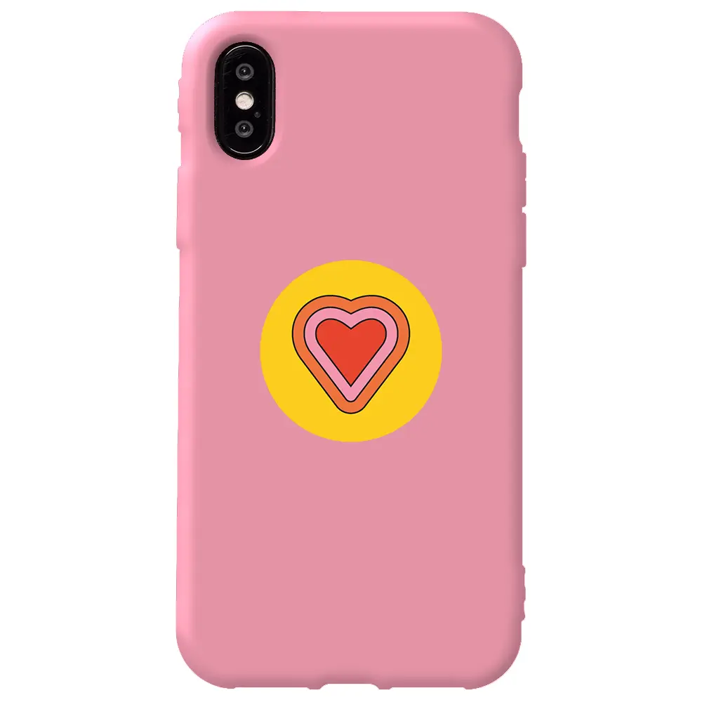 Apple iPhone XS Pembe Renkli Silikon Telefon Kılıfı - Kalp