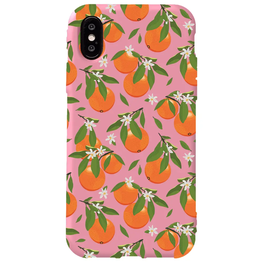 Apple iPhone XS Pembe Renkli Silikon Telefon Kılıfı - Portakal Bahçesi