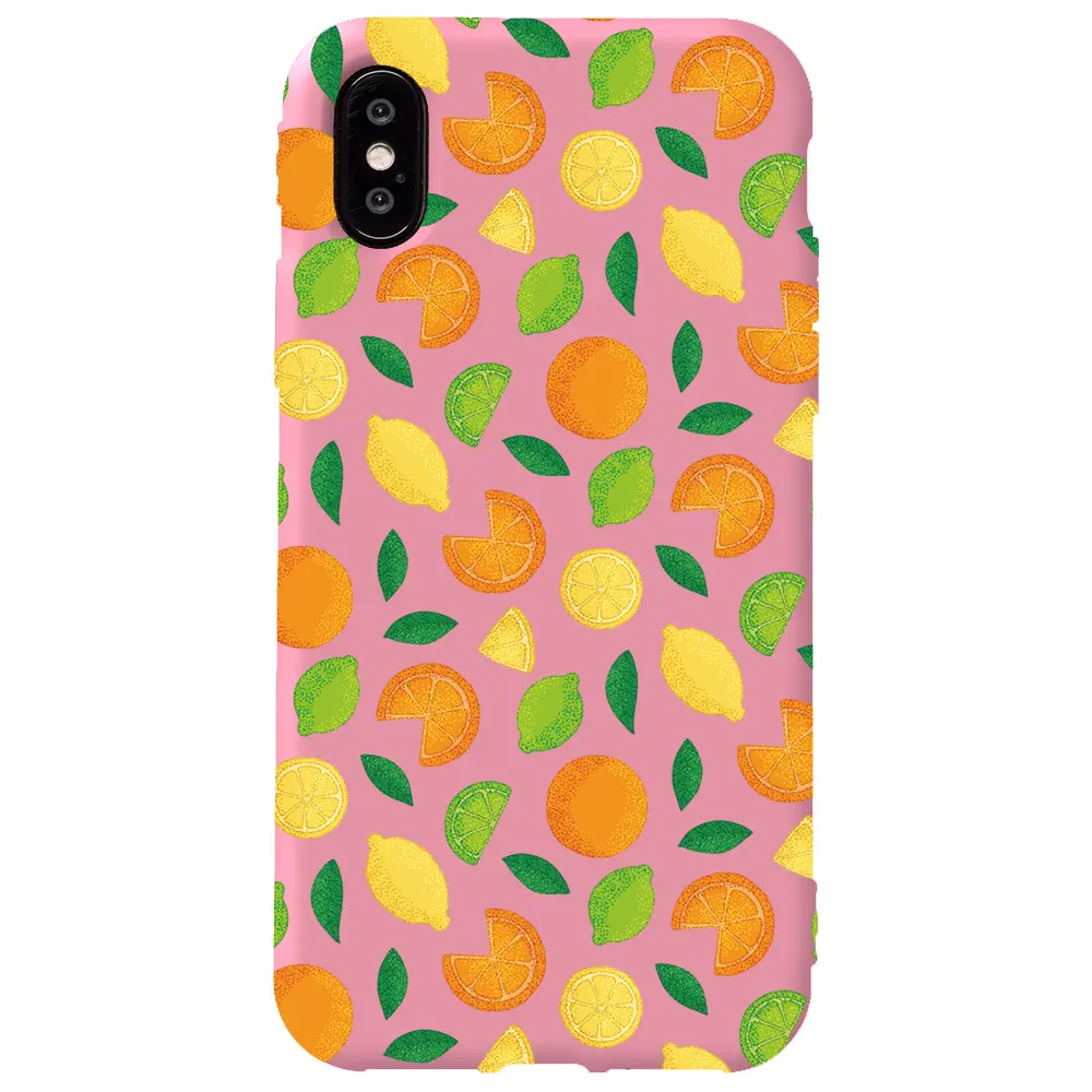 Apple iPhone XS Pembe Renkli Silikon Telefon Kılıfı - Portakal Limon