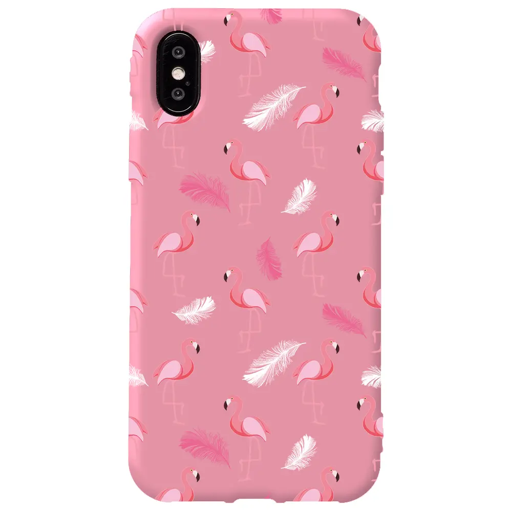 Apple iPhone XS Pembe Renkli Silikon Telefon Kılıfı - Tuy ve Flamingo