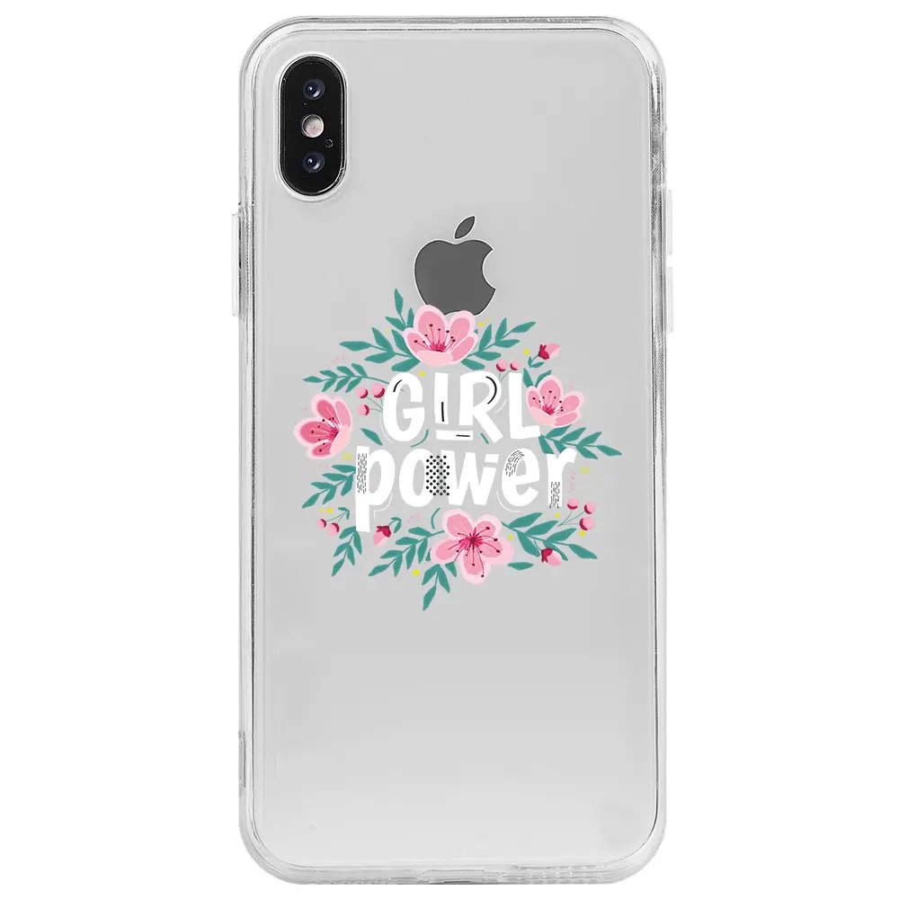 Apple iPhone XS Şeffaf Telefon Kılıfı - Çiçekli Girl Power