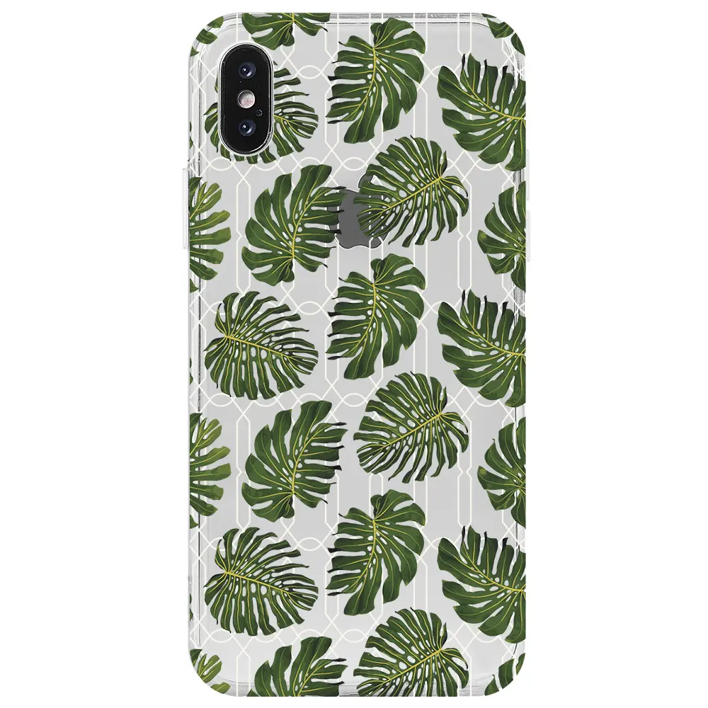 Apple iPhone XS Şeffaf Telefon Kılıfı - Tropik Leaf
