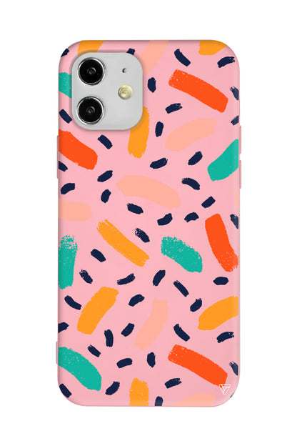 Renkli Şekiller Lansman Model İçi Kadife Silikon Telefon Kılıfı