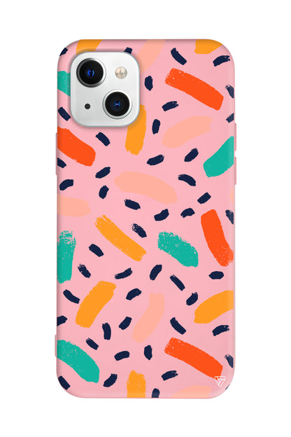 Renkli Şekiller Lansman Model İçi Kadife Silikon Telefon Kılıfı