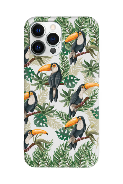 Tropik Kus Lansman Model İçi Kadife Silikon Telefon Kılıfı