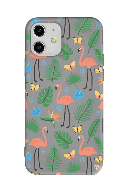 Tropik Flamingo Lansman Model İçi Kadife Silikon Telefon Kılıfı
