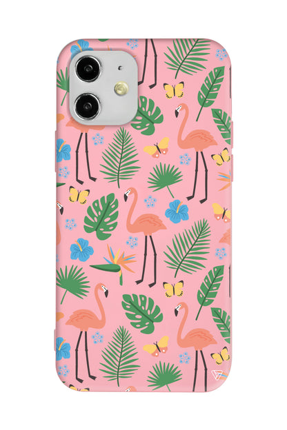 Tropik Flamingo Lansman Model İçi Kadife Silikon Telefon Kılıfı