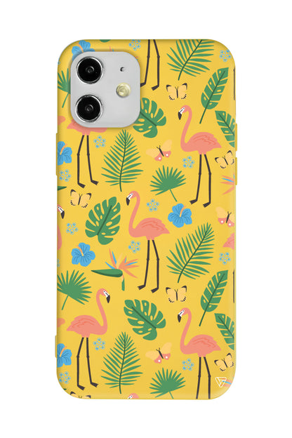 Tropik Flamingo Lansman Model İçi Kadife Silikon Telefon Kılıfı