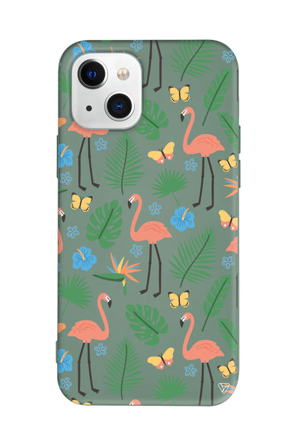 Tropik Flamingo Lansman Model İçi Kadife Silikon Telefon Kılıfı