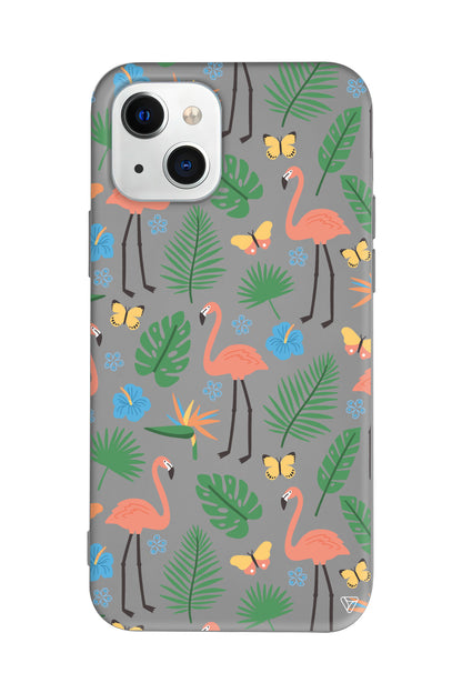 Tropik Flamingo Lansman Model İçi Kadife Silikon Telefon Kılıfı