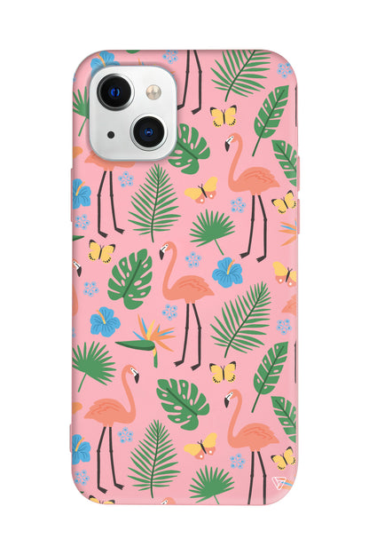 Tropik Flamingo Lansman Model İçi Kadife Silikon Telefon Kılıfı