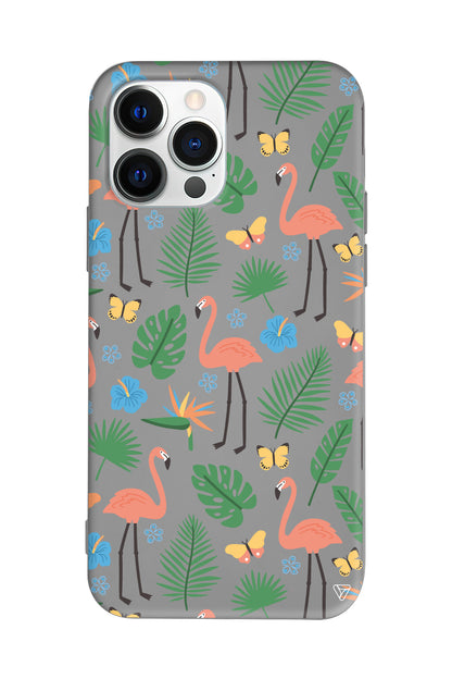 Tropik Flamingo Lansman Model İçi Kadife Silikon Telefon Kılıfı