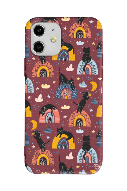 Sevimli Kara Kedi Lansman Model İçi Kadife Silikon Telefon Kılıfı