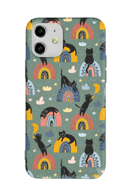 Sevimli Kara Kedi Lansman Model İçi Kadife Silikon Telefon Kılıfı