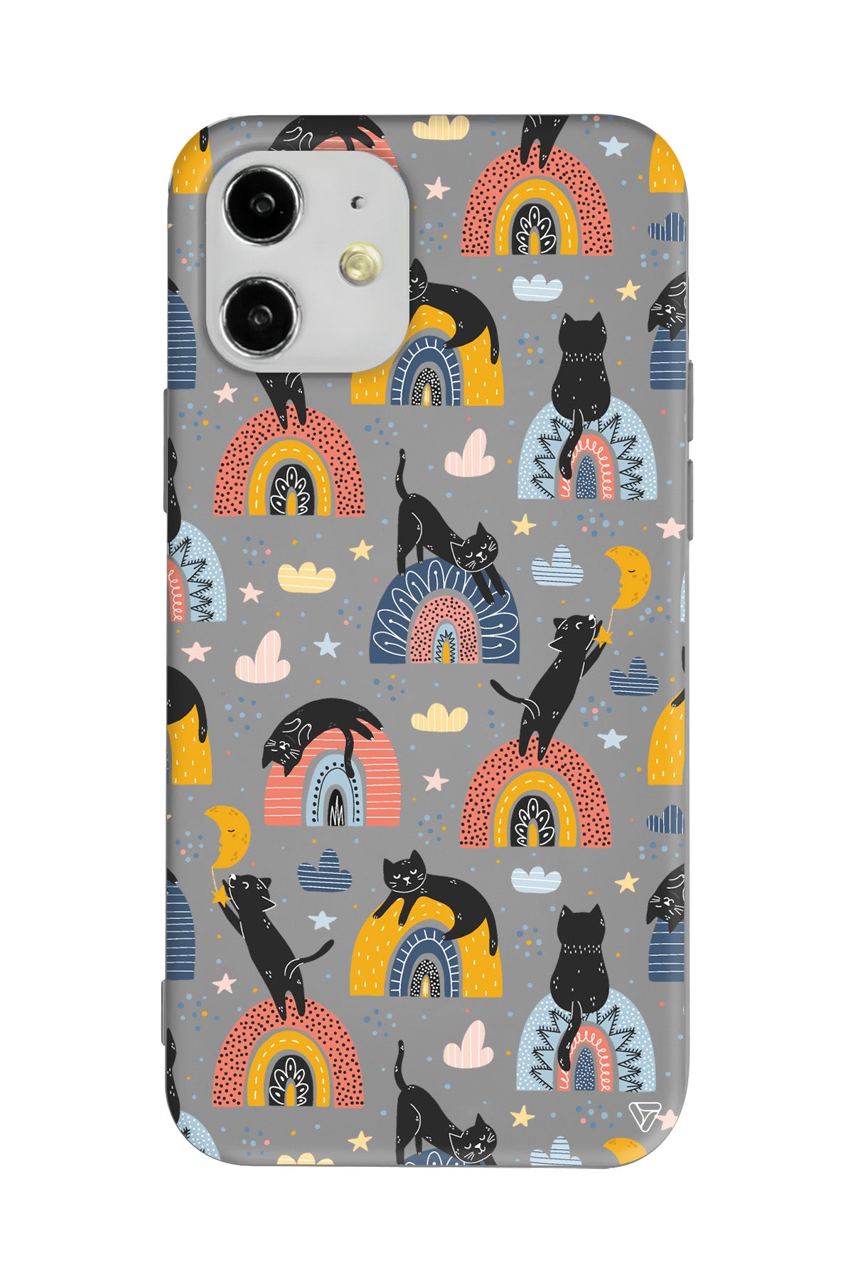 Sevimli Kara Kedi Lansman Model İçi Kadife Silikon Telefon Kılıfı