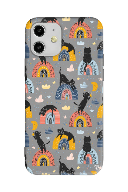 Sevimli Kara Kedi Lansman Model İçi Kadife Silikon Telefon Kılıfı