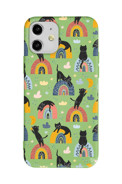 Sevimli Kara Kedi Lansman Model İçi Kadife Silikon Telefon Kılıfı