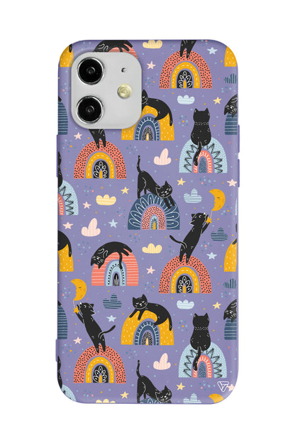 Sevimli Kara Kedi Lansman Model İçi Kadife Silikon Telefon Kılıfı