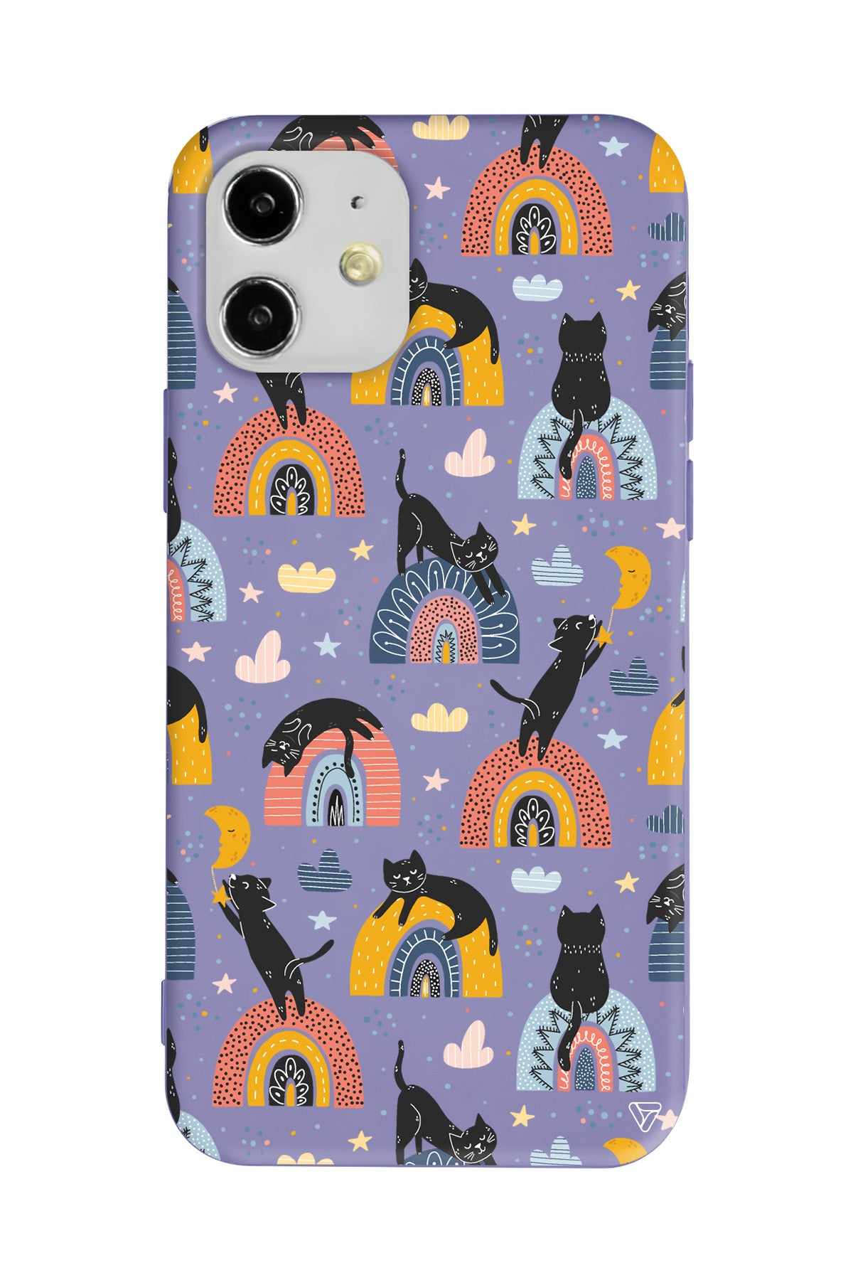 Sevimli Kara Kedi Lansman Model İçi Kadife Silikon Telefon Kılıfı