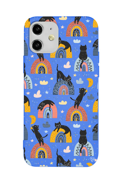 Sevimli Kara Kedi Lansman Model İçi Kadife Silikon Telefon Kılıfı