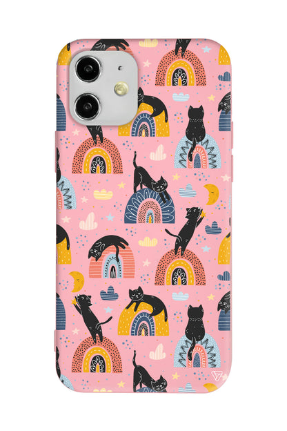 Sevimli Kara Kedi Lansman Model İçi Kadife Silikon Telefon Kılıfı