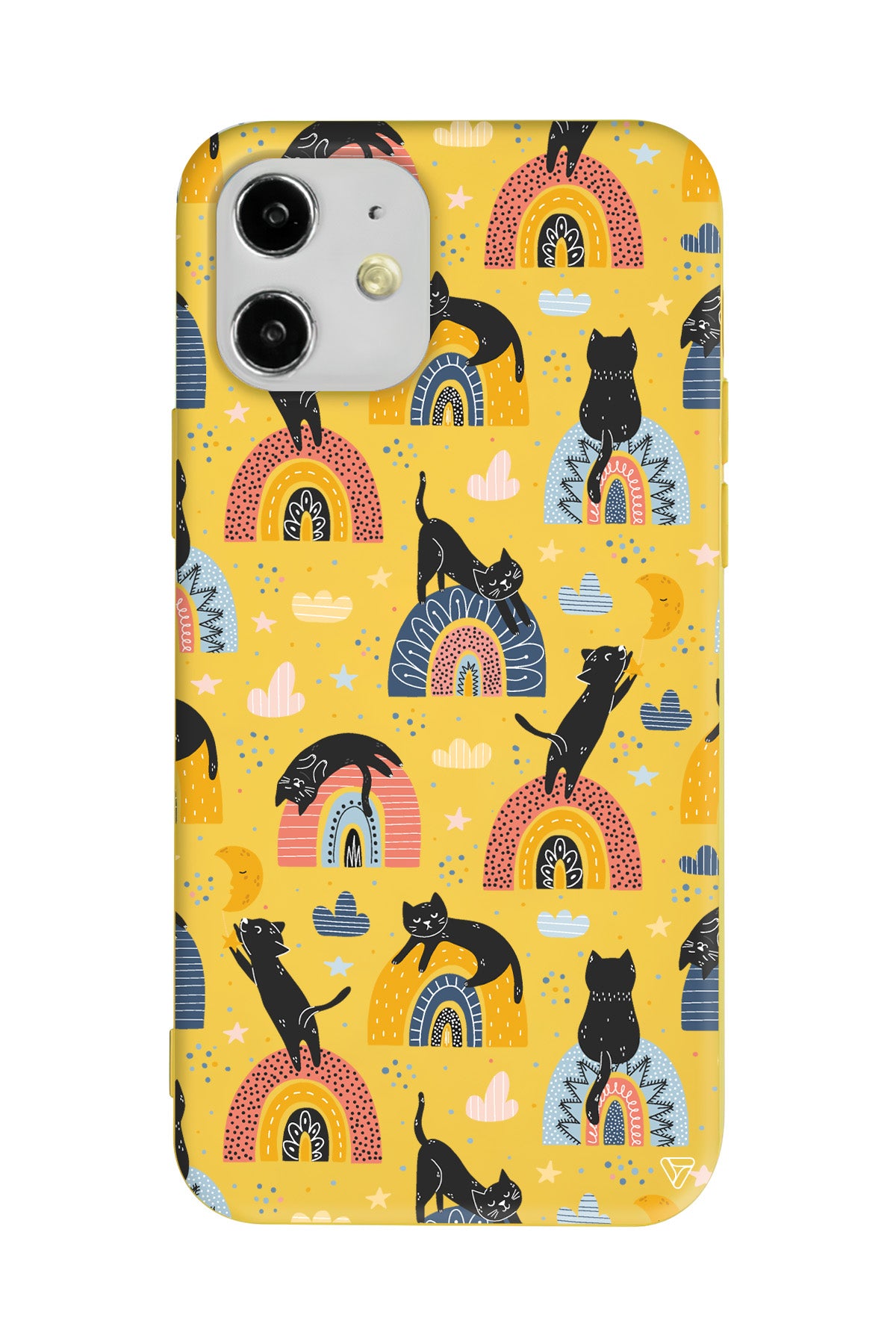 Sevimli Kara Kedi Lansman Model İçi Kadife Silikon Telefon Kılıfı